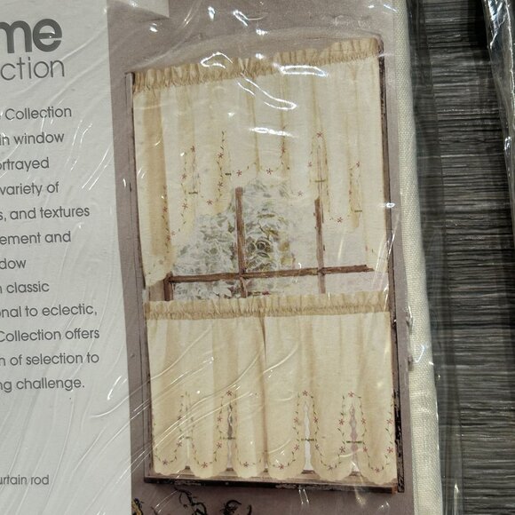 JCPenney Home 60"x24" Tier Curtain Pair 38" Valance Set Embroidered Floral - Picture 10 of 11